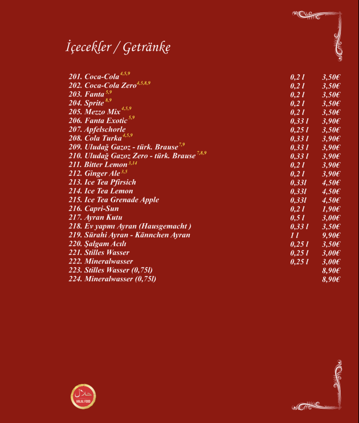 İçecekler / Getränke