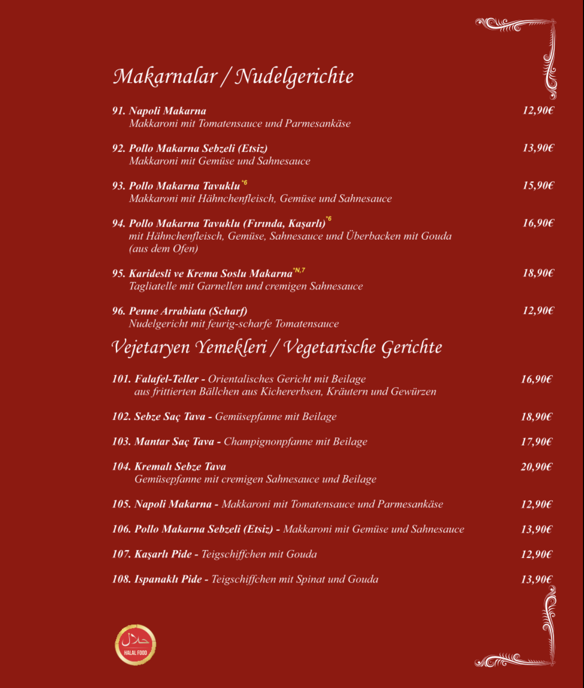 Makarnalar & Vegetarische Gerichte